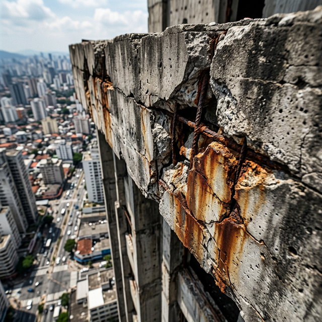 Cornisa deteriorada con óxido