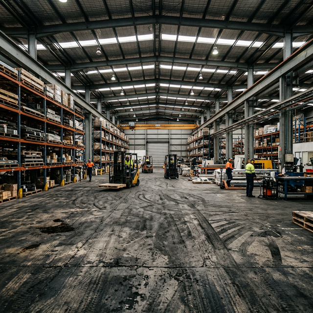 Suelo industrial deteriorado